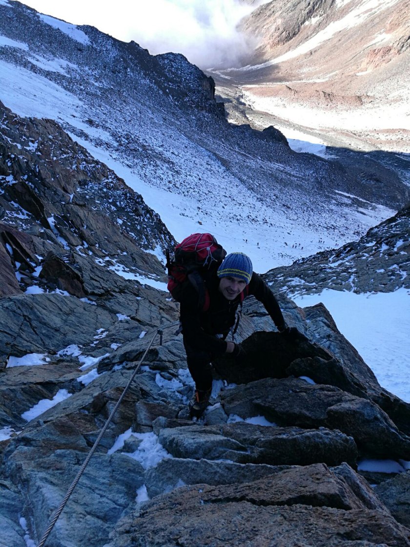Gerald Kammerlander am Klettersteig zum Mitterkarjoch